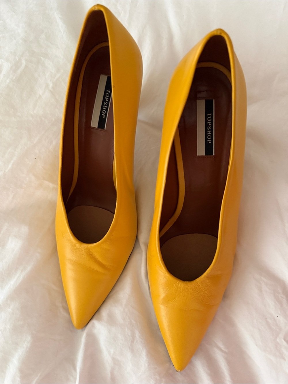 Topshop Yellow Pointed Leather Pumps